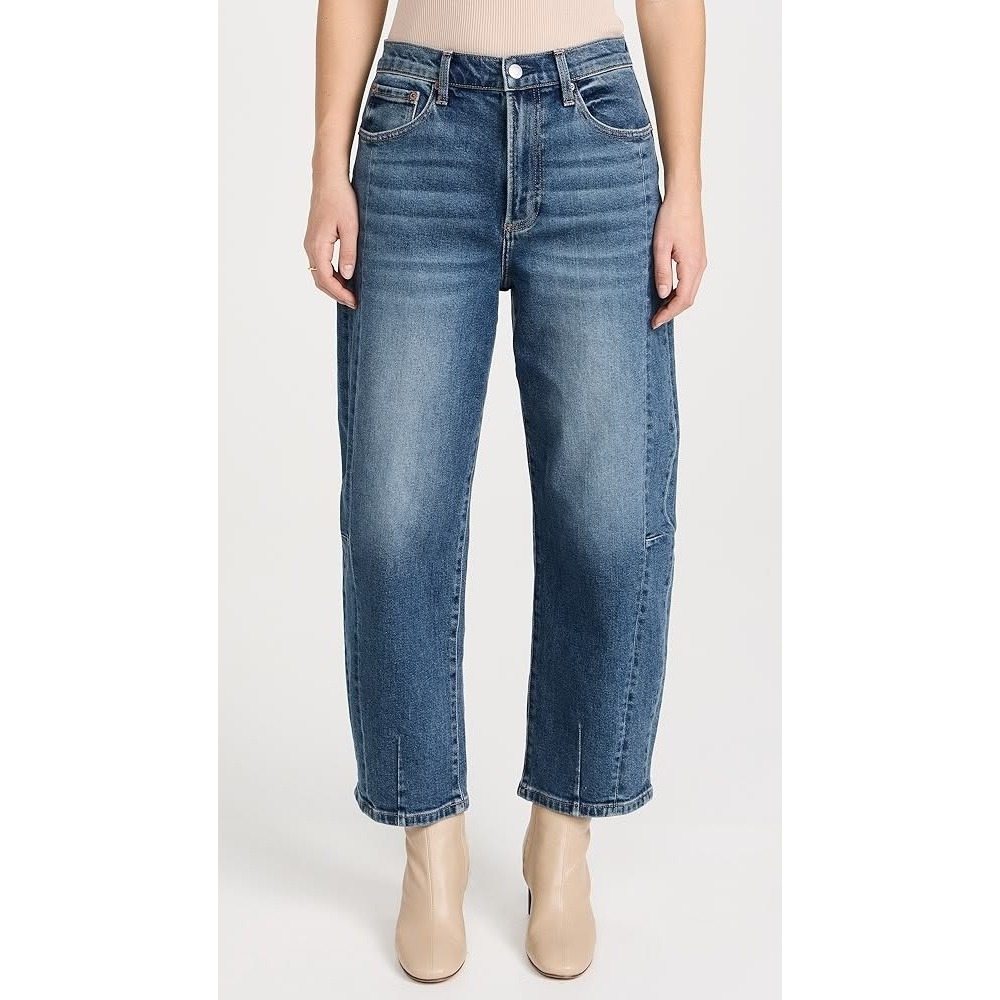 Pistola Eli Barrel Jeans 24 Augustus Wash High Rise Arched Cropped Blue Denim